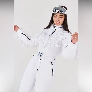 Ski suit stylish - BONA - WHITE fringe - Snowsuit with tassels for winter sport